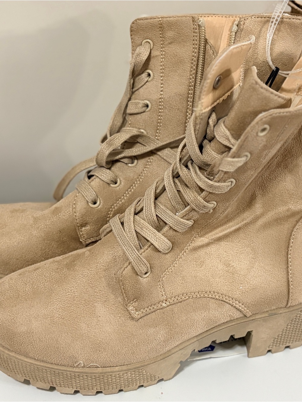 Chinese Laundry Cream Lace-Up Combat Boots